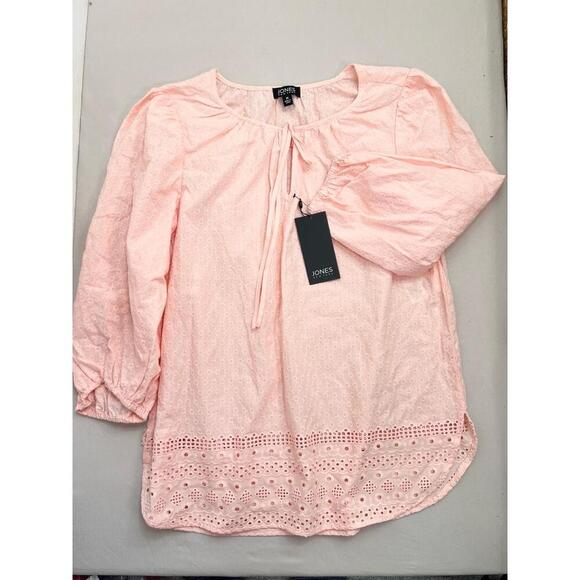Jones New York Embroidered 3/4Sleeve Tie Front Blouse Size M in Rose Sand - Picture 2 of 13